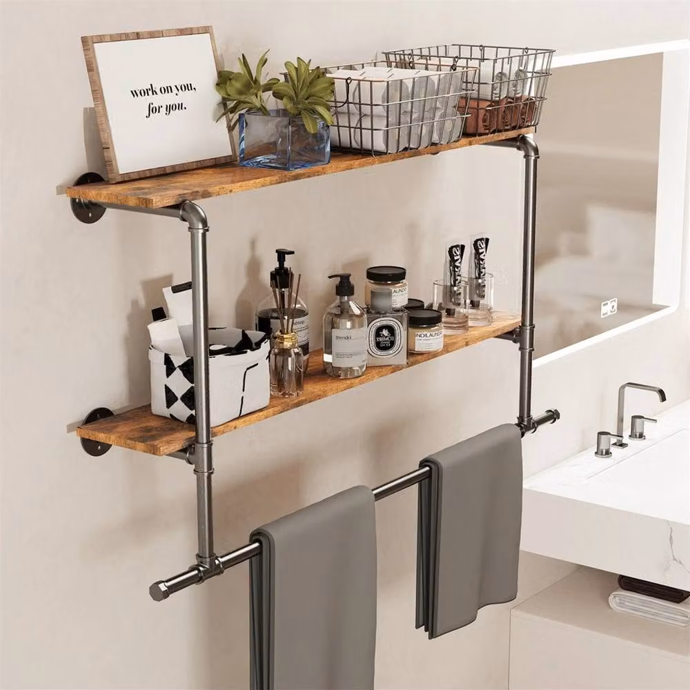ERGOVEXA Industrial Garment Hanging Rack and Storage Shelf in Black and Dark Brown – 2