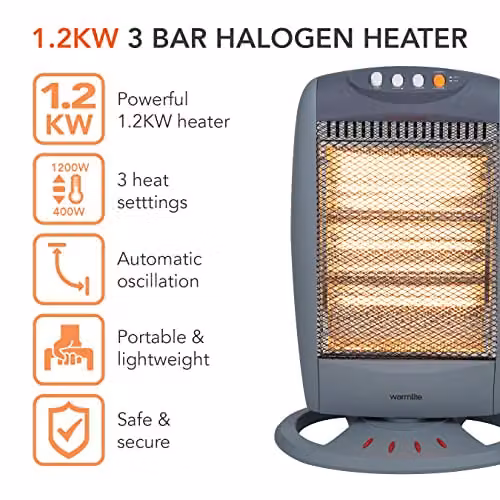 Warmlite 1200W Infrared Freestanding Halogen Heater with Tilt and Overheat Protection, Grey – 4