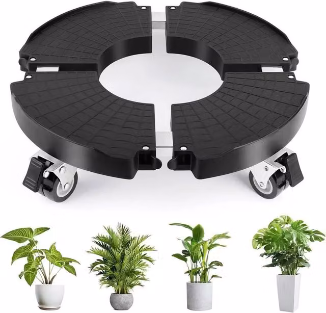 NESTLUNE Heavy Duty Metal Plant Pot Trolley Mover Stand with Wheels, Black