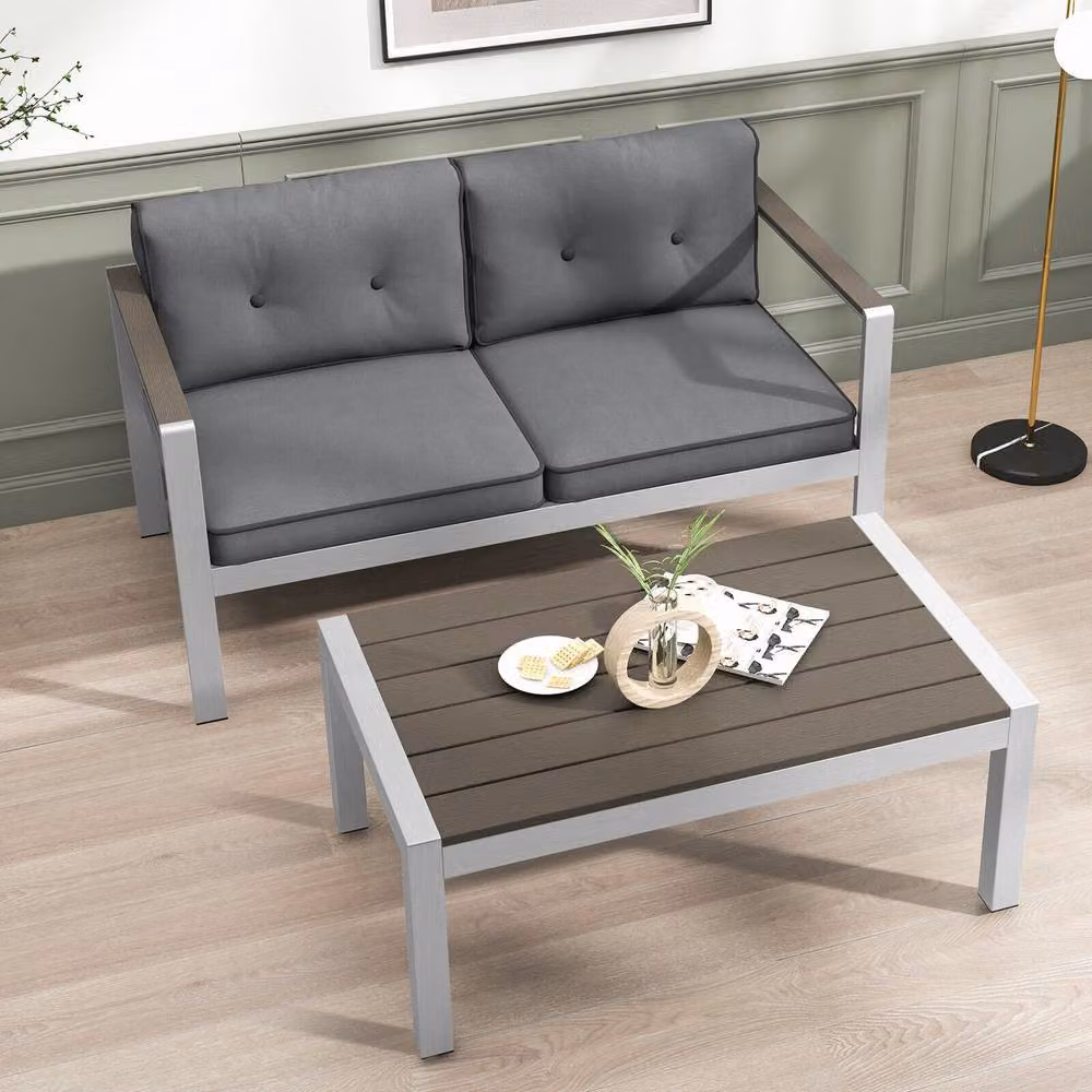 Costway Modern Rectangular Outdoor Coffee Table in Grey Powder Coated Aluminium – 4