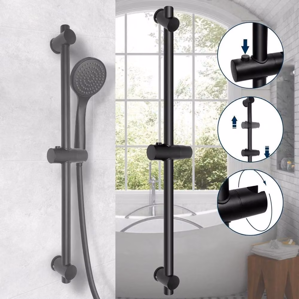KORVIXA Wall Mounted Stainless Steel Shower Riser Rail Kit in Matt Black, H: 100 cm, W: 60 cm – 3