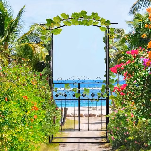Outsunny Black Metal Garden Entrance Arch with Gate