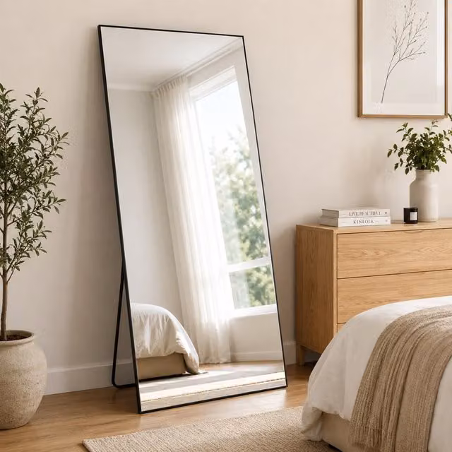 Gr8 Home Large Rectangular Full Length Freestanding Mirror with Black Frame, H 165 x W 60 cm