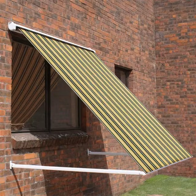 Primrose Drop Arm Window Awning Half Cassette in Yellow and Grey Stripe, Width: 150 cm