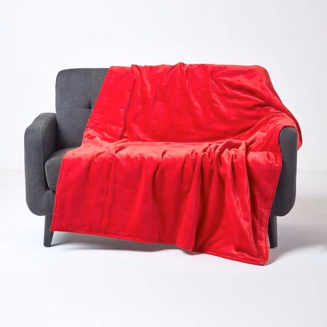 Homescapes Red and Orange Velvet Quilted Throw with Stitch, W/D/H: 200 x 150 x 125 cm