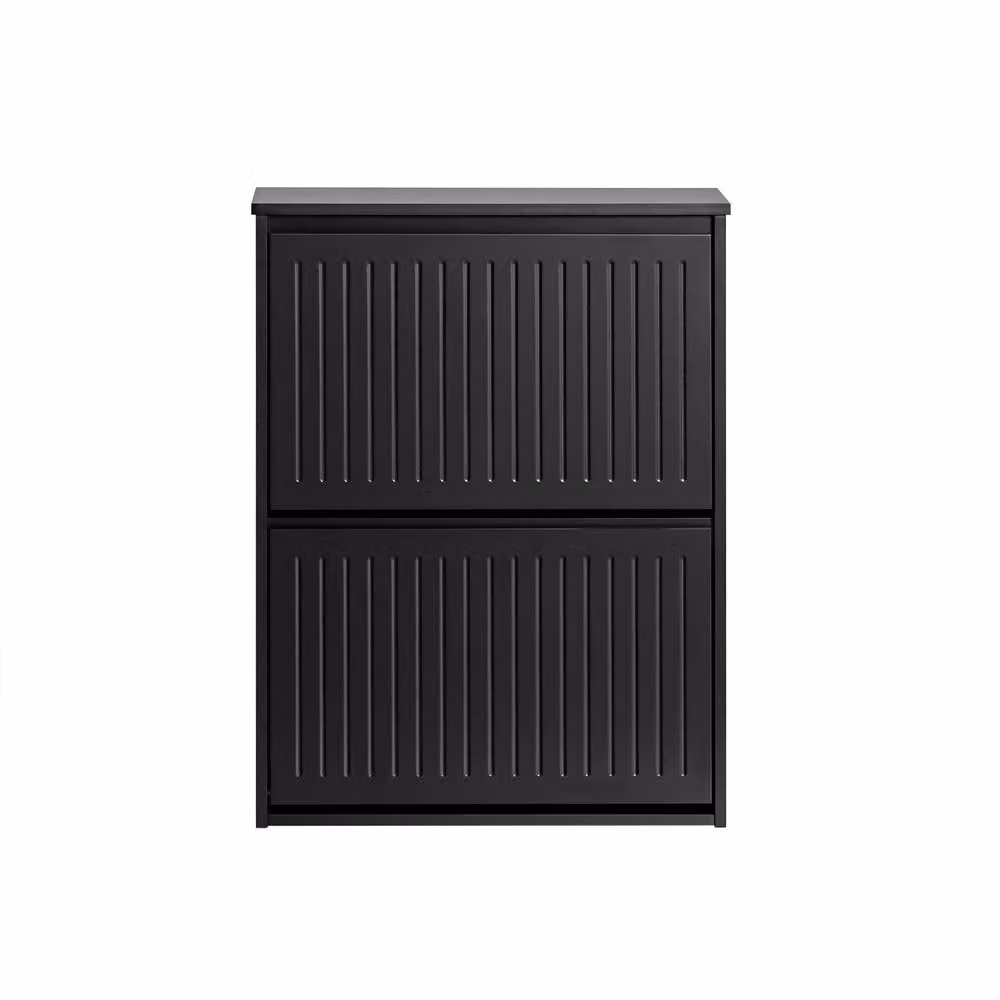 SoBuy Slim Black Matt Shoe Cabinet with Tilting Compartments and Internal Shelves – 2