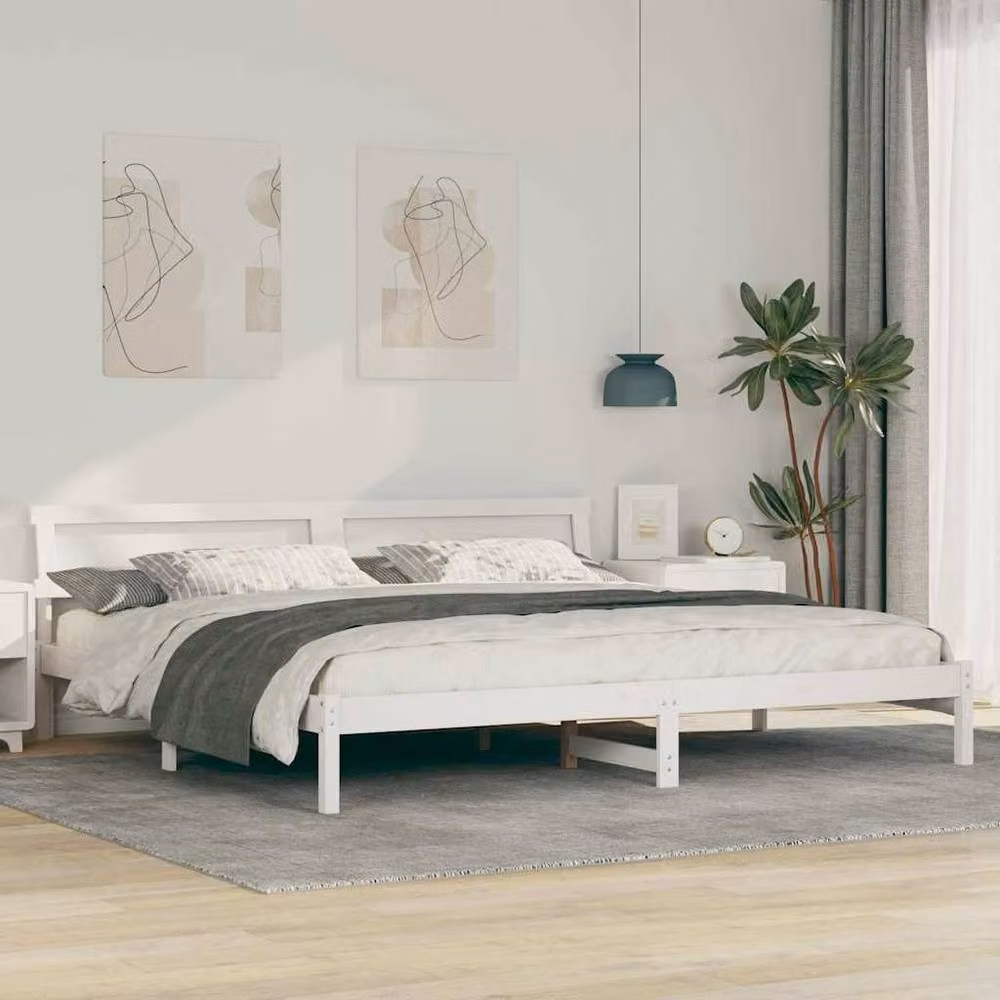 Berkfield Home Modern White Metal and Pine Bed with Headboard, LED Strip Lights and Lift Up Base, W/D/H: 200 x 200 cm – 2