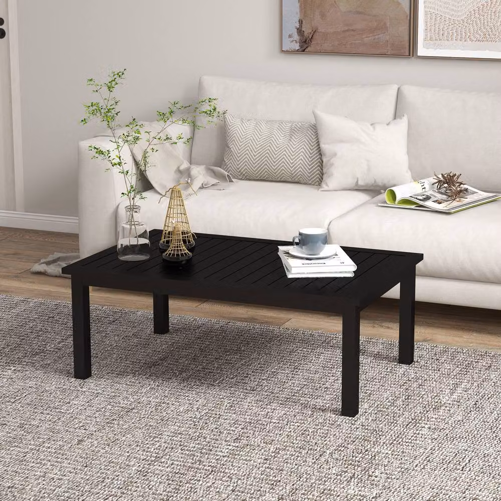 ERGOVEXA Modern Aluminium Outdoor Coffee Table in Matt Black, W: 100 cm, D: 60 cm, H: 37 cm – 3