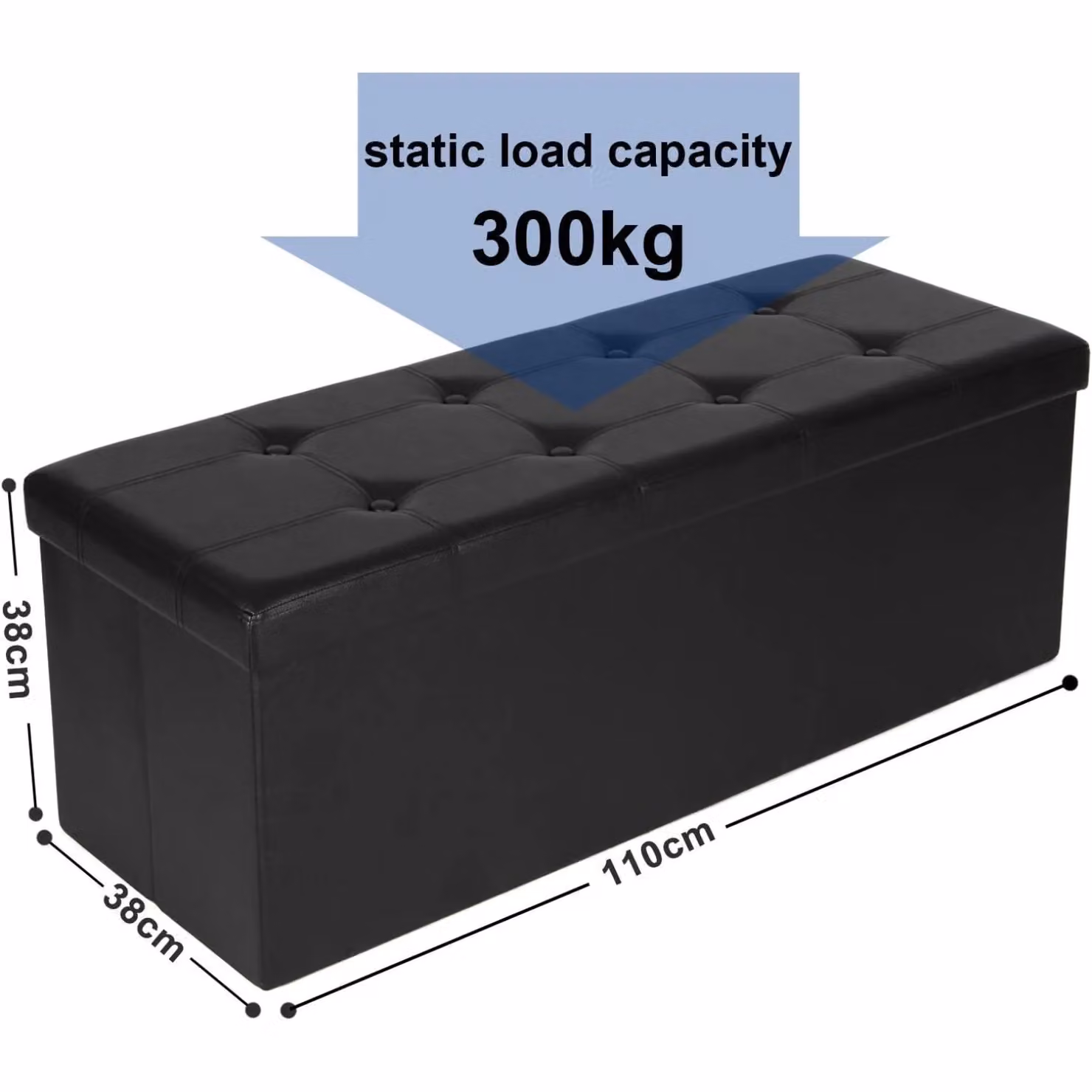 SONGMICS Large Foldable Storage Ottoman Foot Rest Cube Heavy Duty Bench in Black – 3