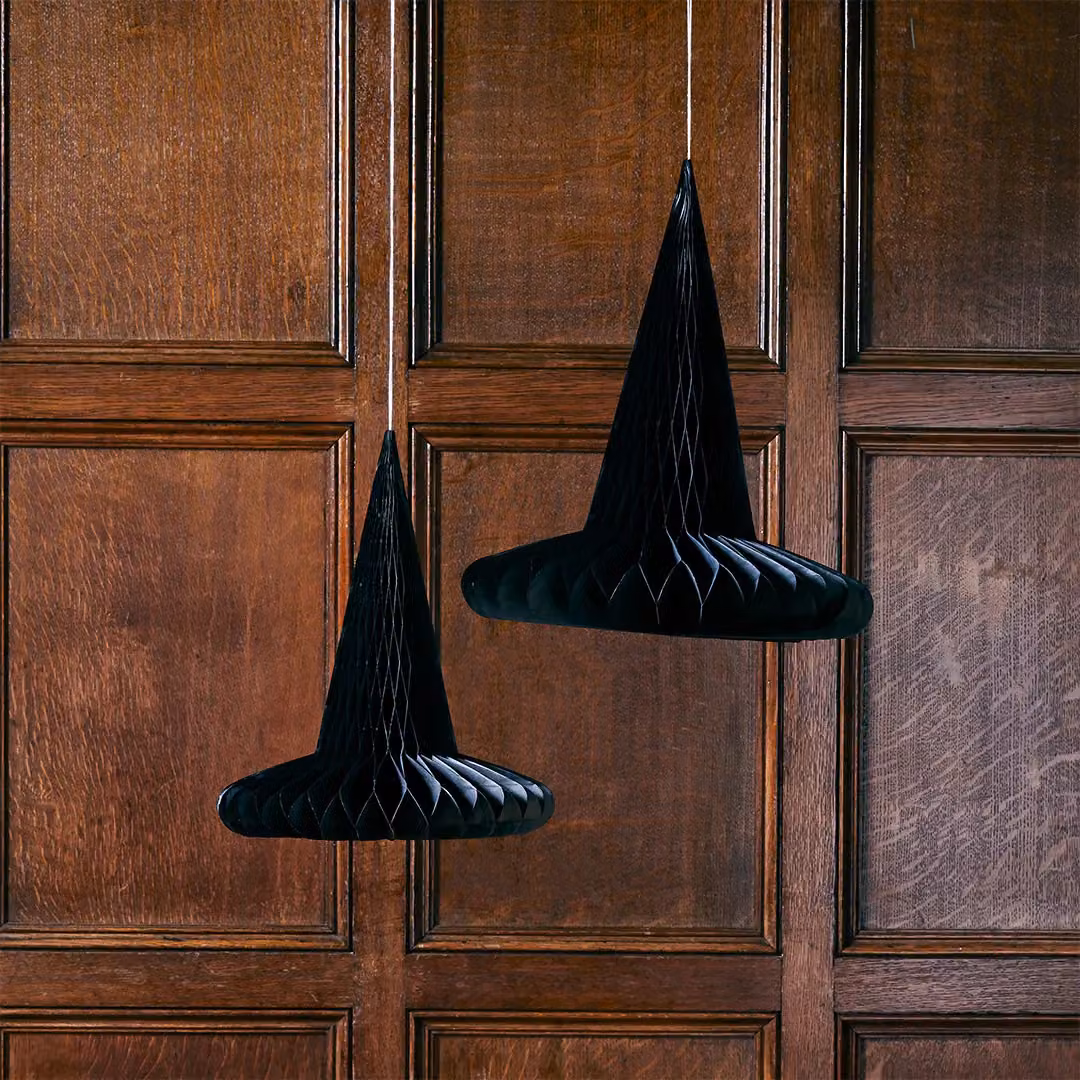 Club Green Hanging Witch Hat Honeycomb Paper Decorations, Pack of 2, Green and Black – 2