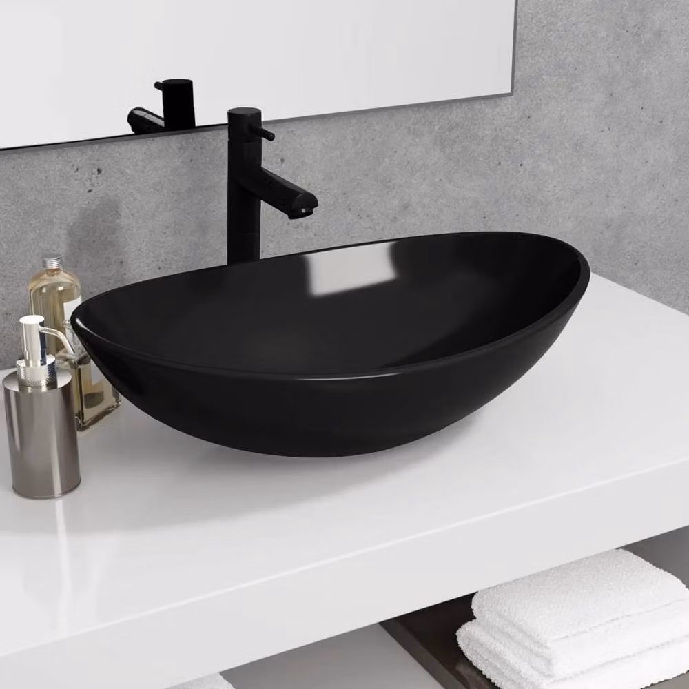 Berkfield Home Black Tempered Glass Basin W/D/H: 54.5 x 35 x 15.5 cm – 2