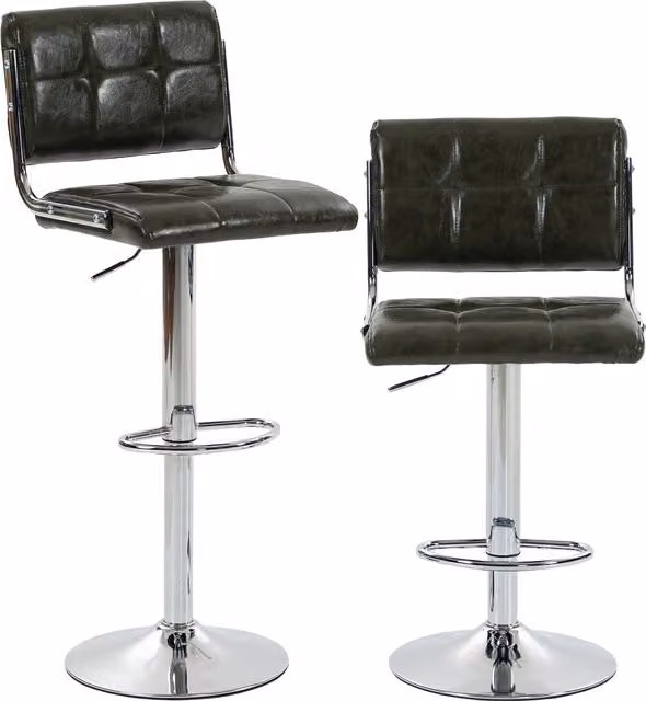 HOMCOM Set of 2 Modern Adjustable PU Leather Bar Stools with Backrest in Green and Silver
