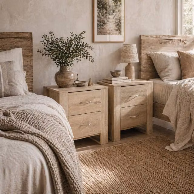 Wyld Haus Colu Set of 2 Natural Brown Wooden Bedside Tables with 2 Drawers