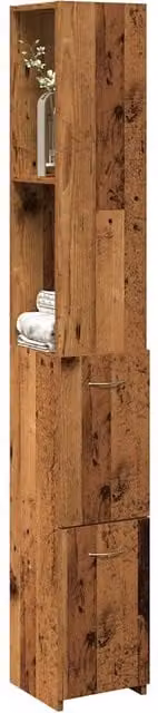 Berkfield Home Rustic Brown Bathroom Cabinet with Hinged Doors and Open Shelf, W/D/H: 25 x 25 x 170 cm