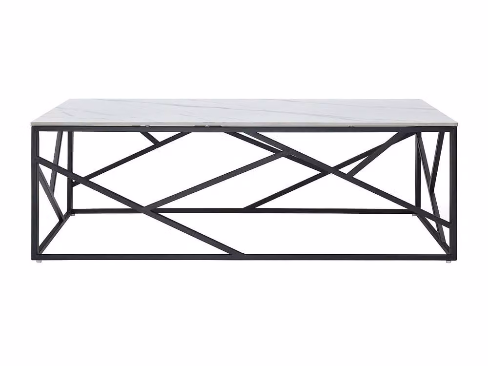 Vente-unique Modern Ceramic and Metal Coffee Table in White and Black Marble Effect, W/D/H: 60 x 40.5 x 29 cm – 1
