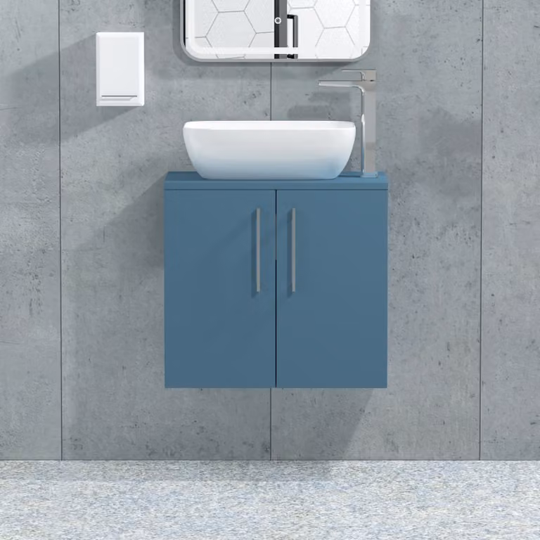 Royal Bathrooms Elva Modena 800mm Wall Hung Vanity Unit with Countertop Basin in Satin Blue