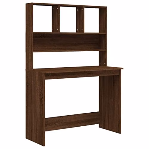 vidaXL Modern Writing Desk with Shelves in Brown Oak, W/D/H: 102 x 45 x 148 cm