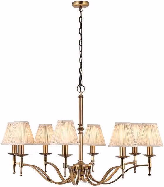 Interiors 1900 Stanford 8 Light Multi Arm Chandelier in Antique Brass and Beige