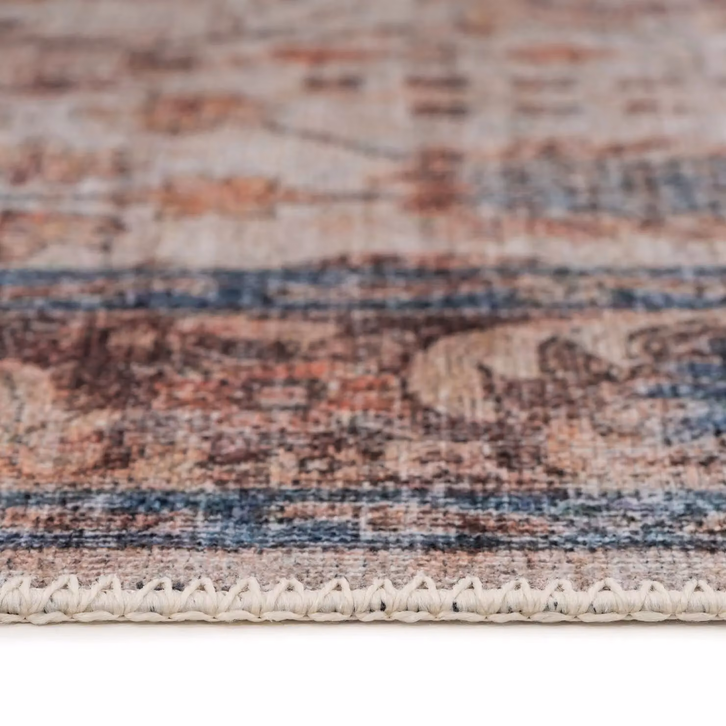 Kukoon Beige Bordered Distressed Hallway Runner Rug, Non-Slip and Washable, W: 80 cm, L: 300 cm – 2