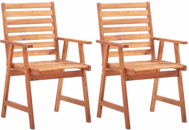 Berkfield Home Set of 2 Brown Solid Acacia Wood Outdoor Dining Chairs