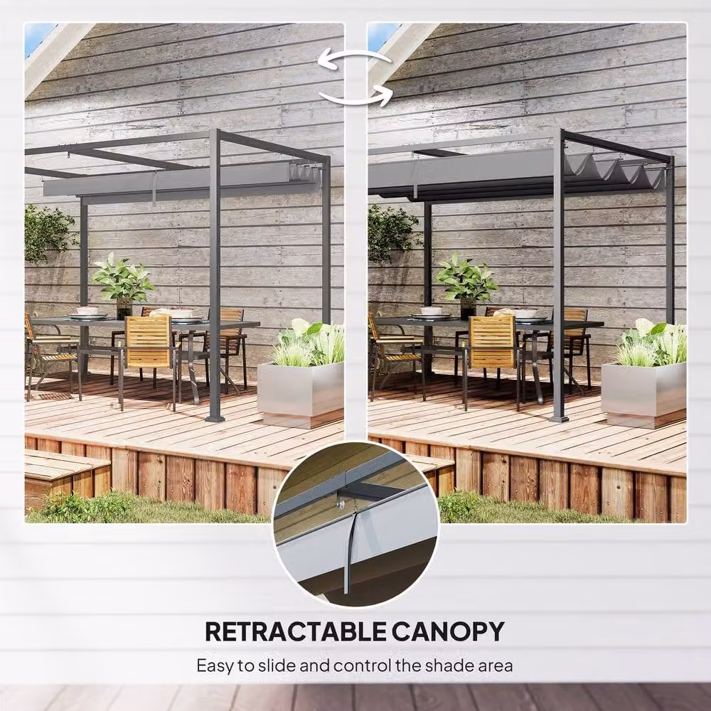 Outsunny Metal Pergola Gazebo with Retractable Canopy in Grey, W/D/H: 285 x 221 x 213 cm – 5