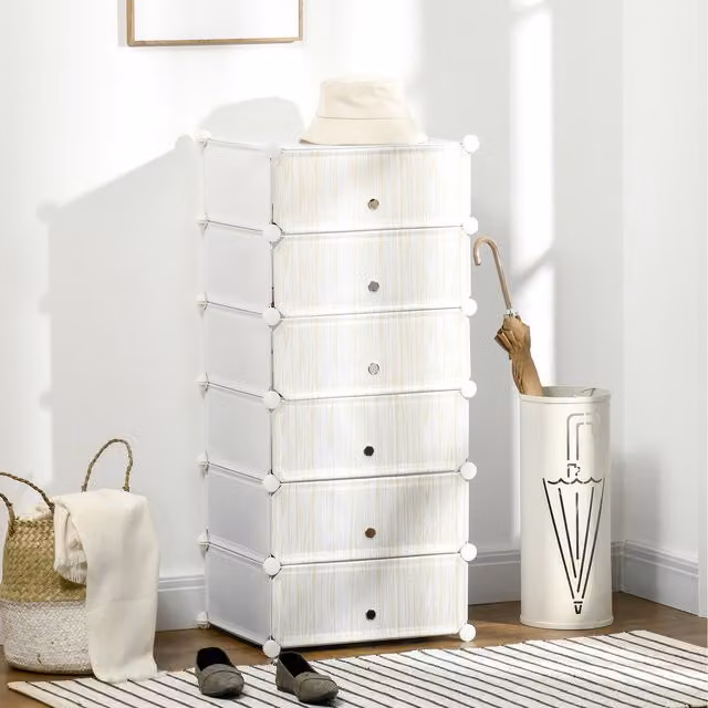 HOMCOM 6 Tier White Plastic and Metal Shoe Rack with Doors