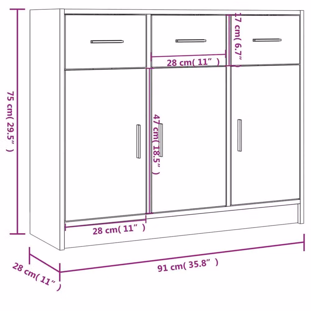 Berkfield Home Concrete Grey Sideboard in Engineered Wood W/D/H: 91 x 28 x 75 cm – 2