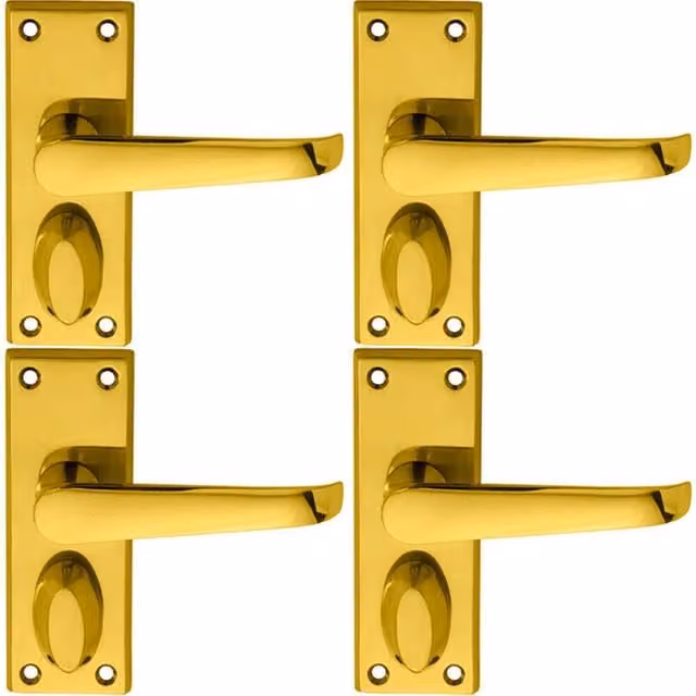 Loops 4 Pair Straight Handle on Short Privacy Backplate in Polished Brass, 118 x 42 mm