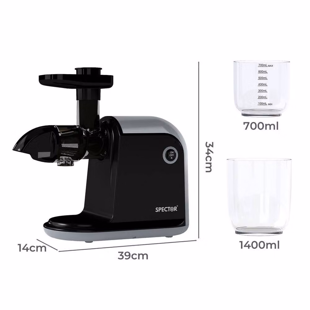Spector 150W Slow Juicer, Black Plastic and Stainless Steel Cold Press Fruit and Vegetable Extractor – 4