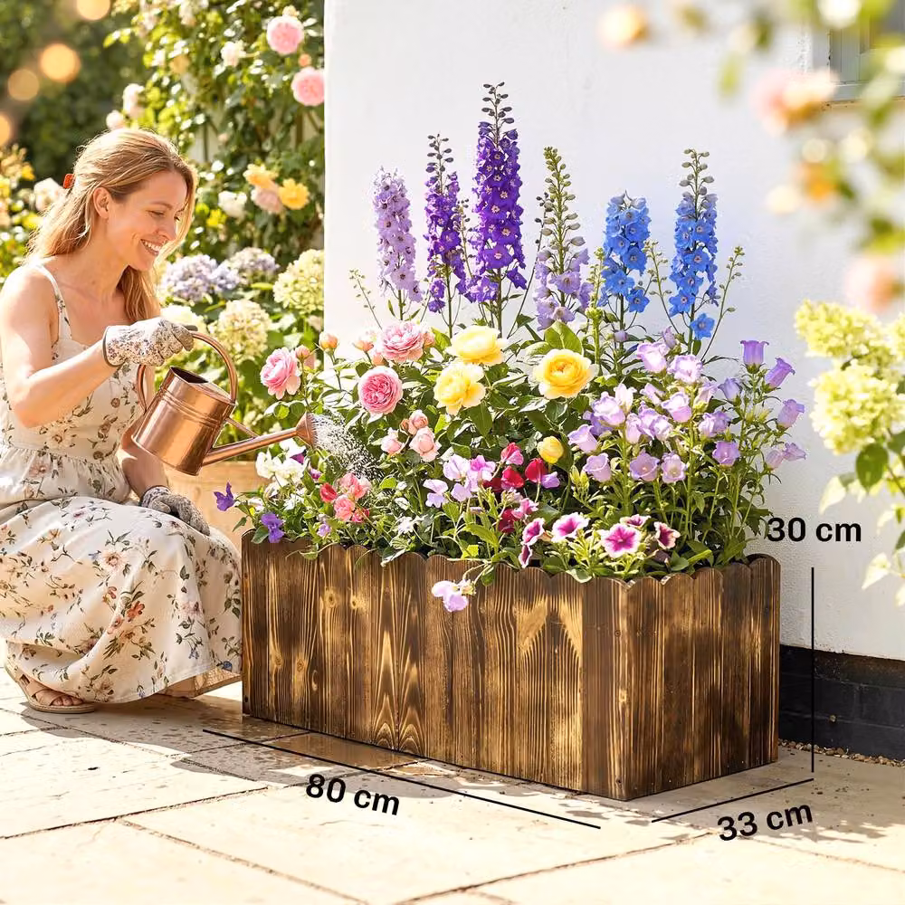 Outsunny Wooden Raised Flower Bed Planter in Brown, W: 80 cm, D: 33 cm, H: 30 cm – 3