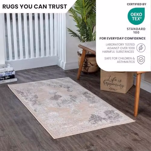 Livabliss Lustro-Vintage Boho Traditional Rectangular Rug in Beige, White and Grey, W: 80 cm, L: 150 cm – 2