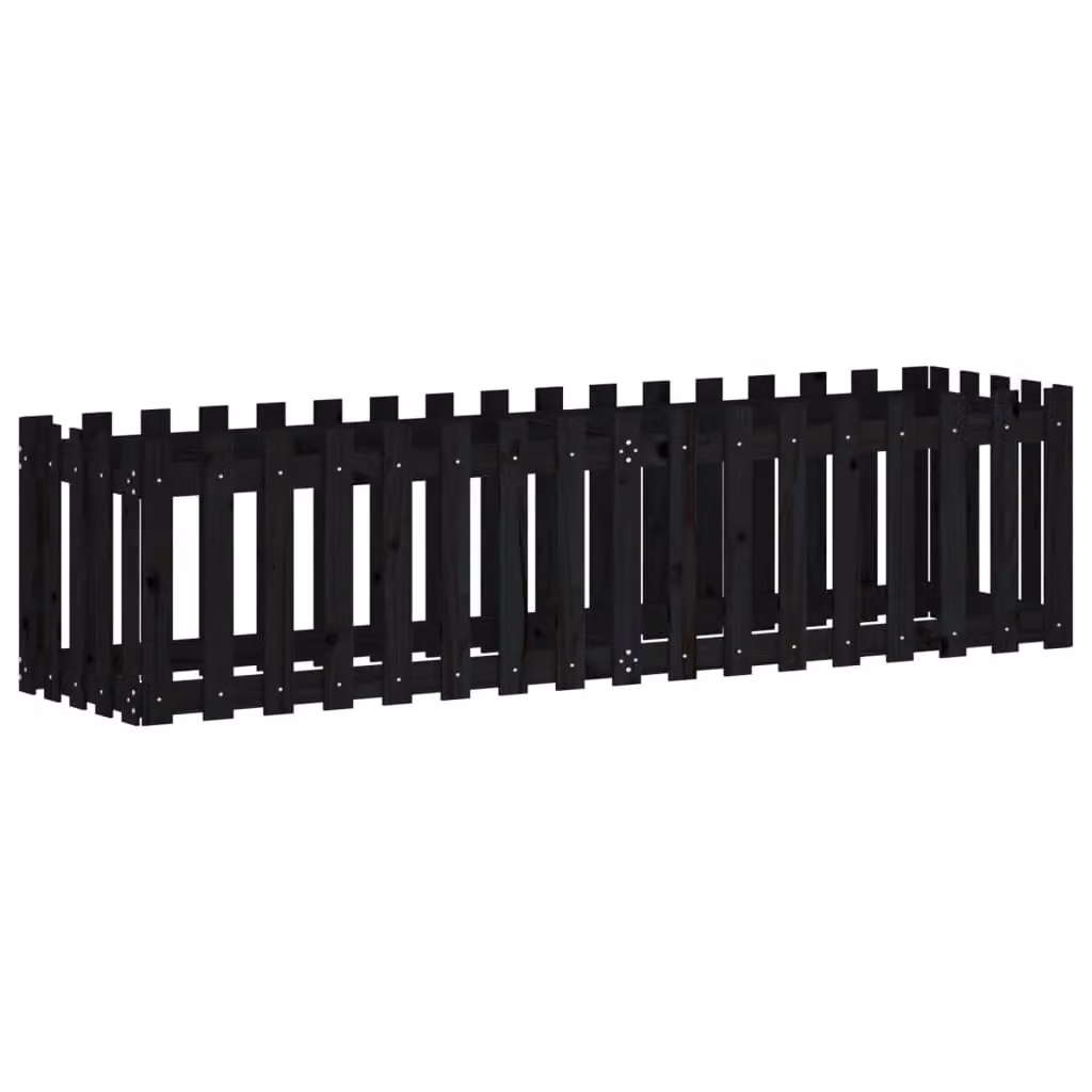 Berkfield Home Garden Raised Bed with Fence Design in Black, Solid Wood Pine, W/D/H: 200 x 50 x 50 cm – 2