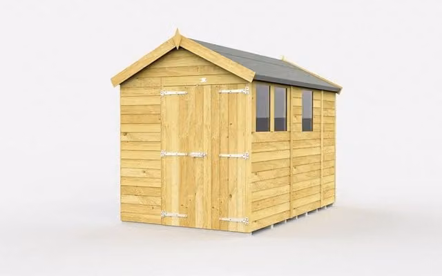 Buttercup Farm Apex Wooden Shed with Double Doors and Windows in Brown, W175 x D272 x H217 cm
