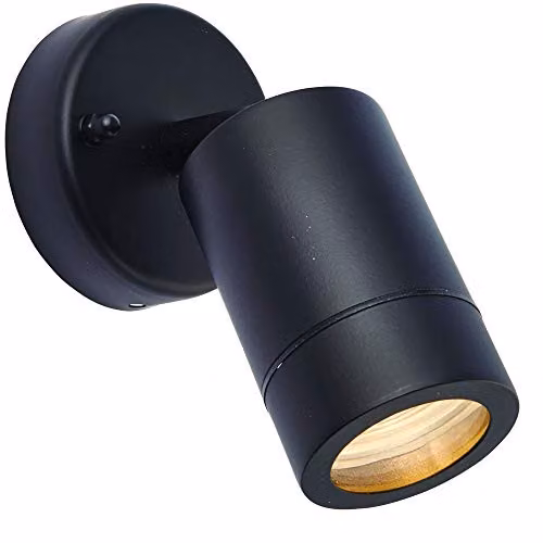 Loops IP44 Outdoor Adjustable Spotlight in Matt Black with Transparent Glass, Dimmable GU10 Accent Downlight – 1