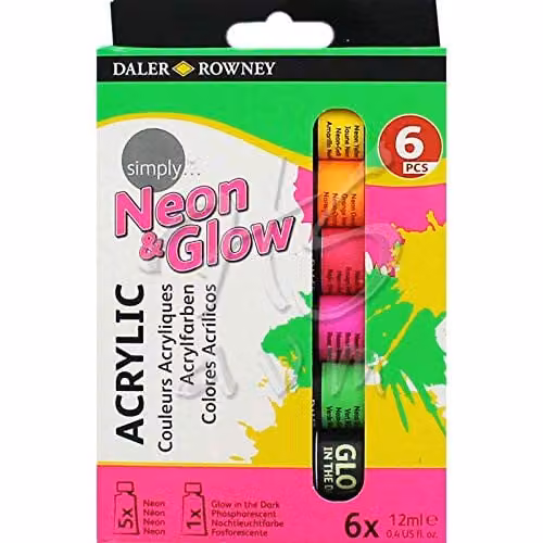 Daler-Rowney Simply Acrylic Paint Set, 6 Assorted Colours, 12ml per tube