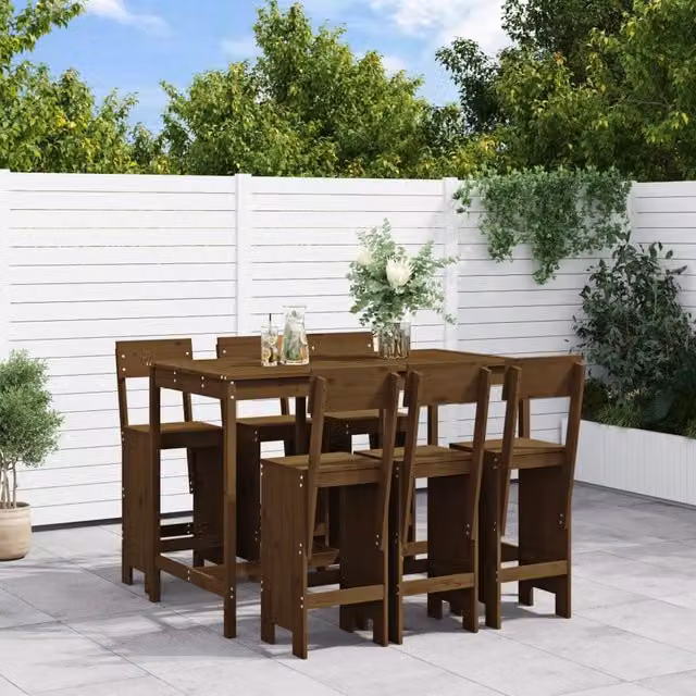 Berkfield Home 7 Piece Rustic Garden Bar Set in Brown Solid Pine Wood