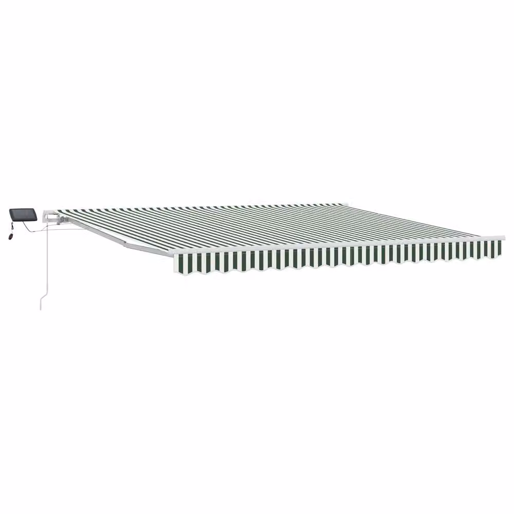 Berkfield Home Manual Retractable Wall-Mounted Awning with LED, Green and White Striped Polyester, W: 400 cm, D: 300 cm – 2