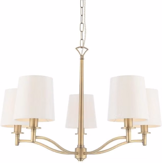 Loops Multi Light 5 Bulb Ceiling Pendant Chandelier in Antique Brass and White