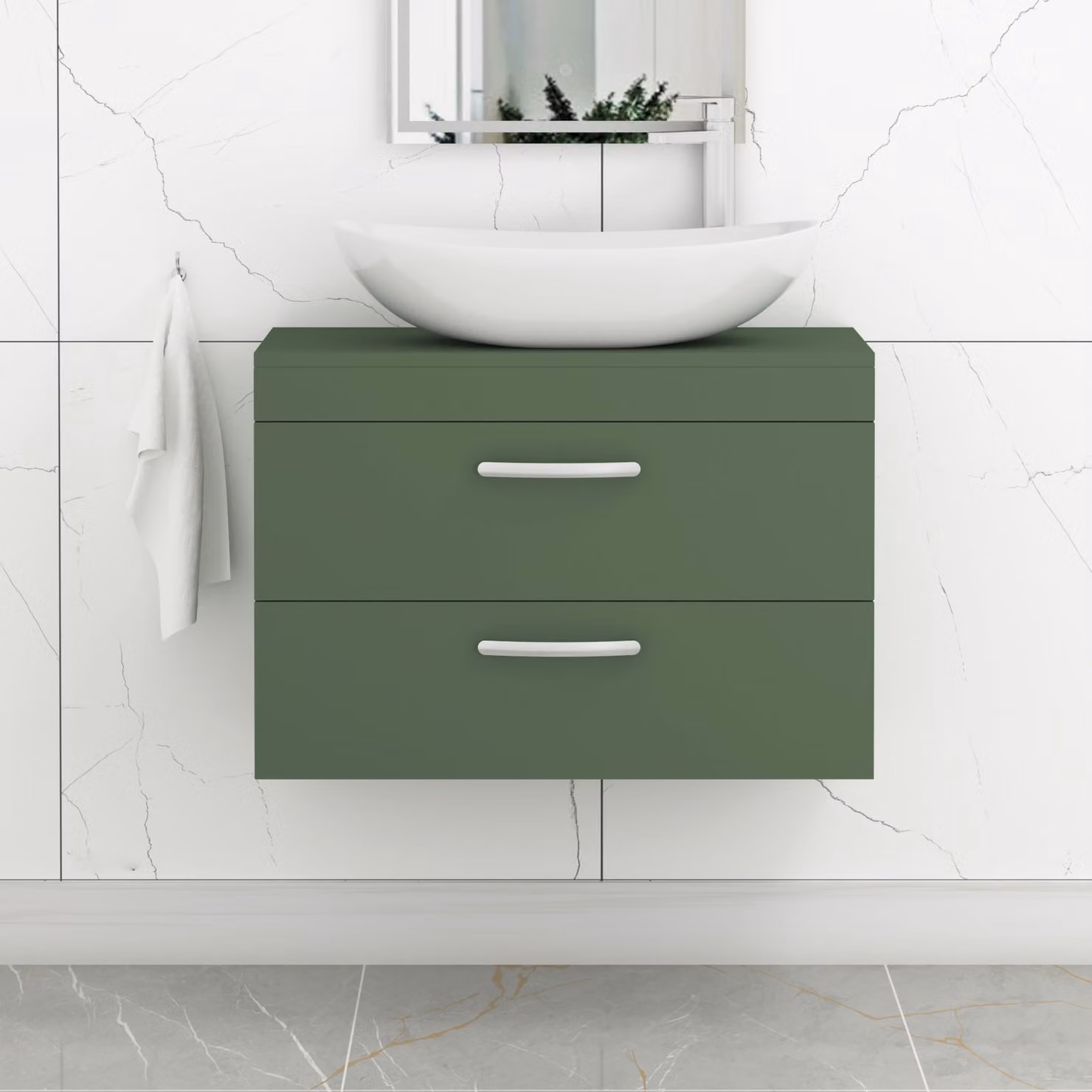 Cesar Turin 800mm Wall Hung Vanity Unit with 2 Drawers and Countertop Basin, Matt Green