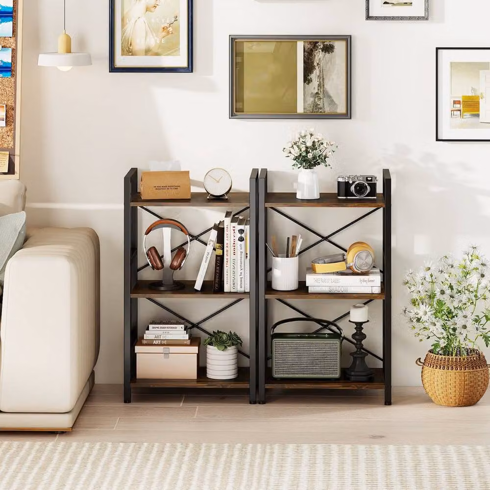 KORVIXA Freestanding Industrial Display Shelf Storage Organizer in Brown – 4