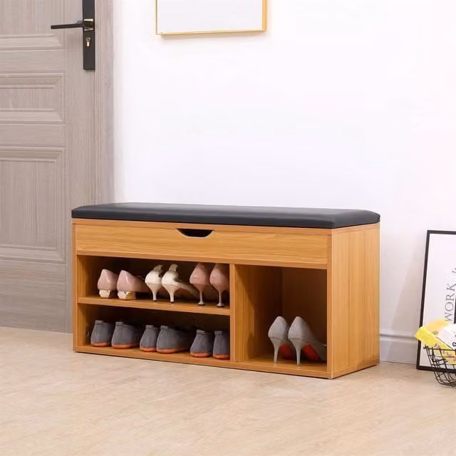 SPETLEK Brown Wooden Shoe Bench and Hallway Rack – 1