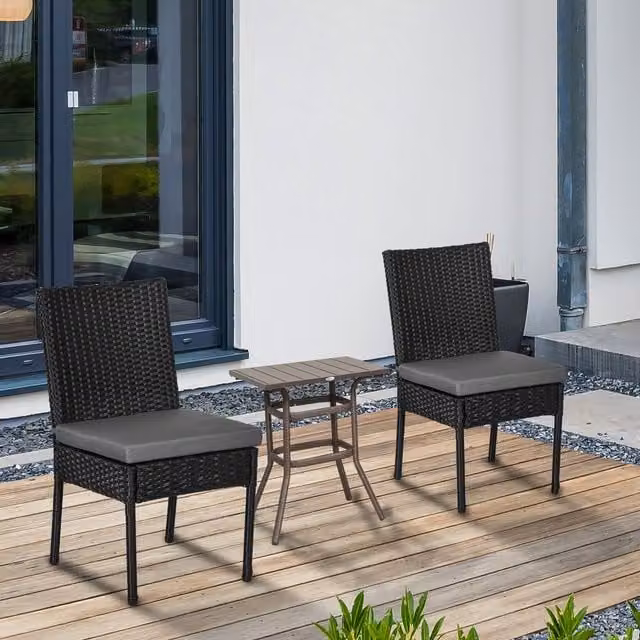 Outsunny Set of 2 Modern Black Rattan Garden Chairs with Cushions