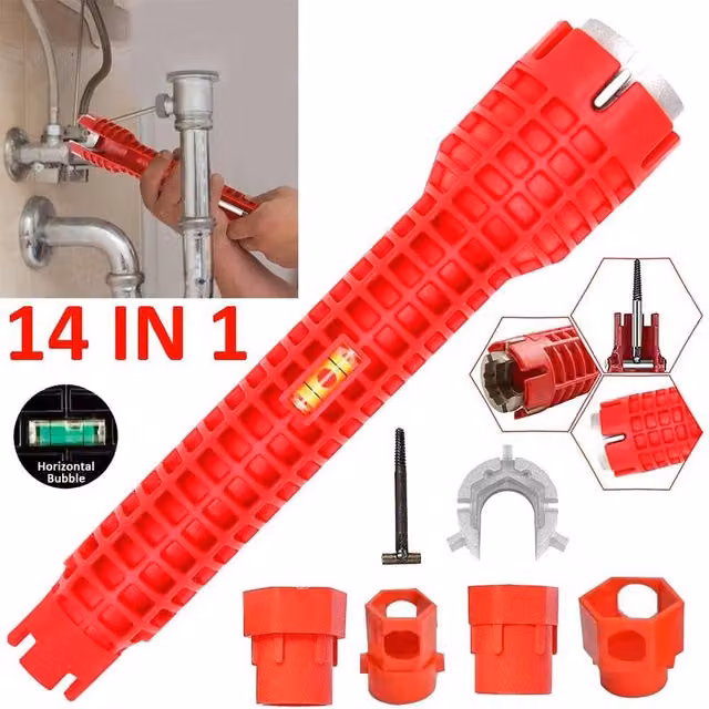 FLAVORA 14-in-1 Multi Function Faucet Wrench Set in Red