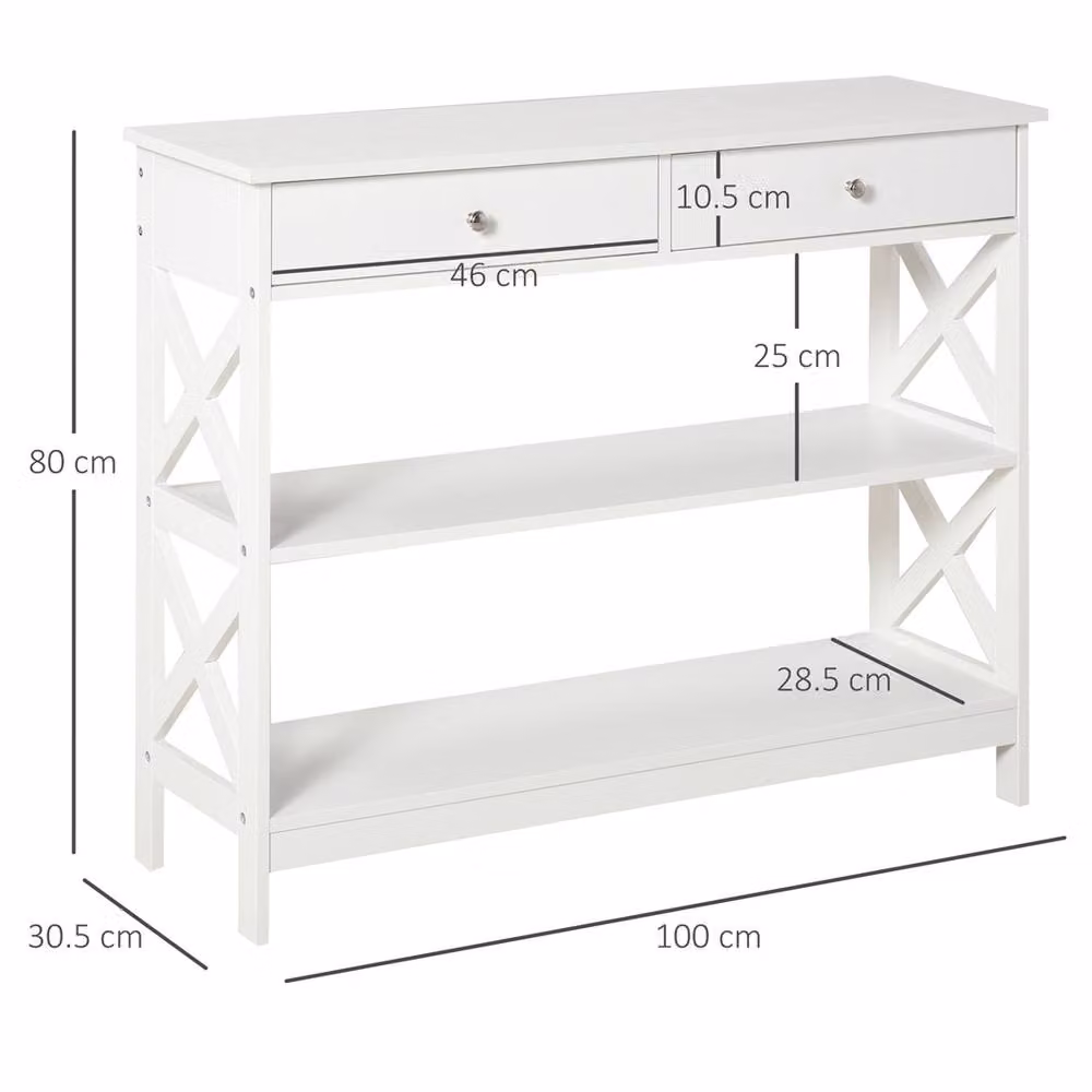 EONLION White Console Table with Shelves and Drawers, Width: 100 cm – 2