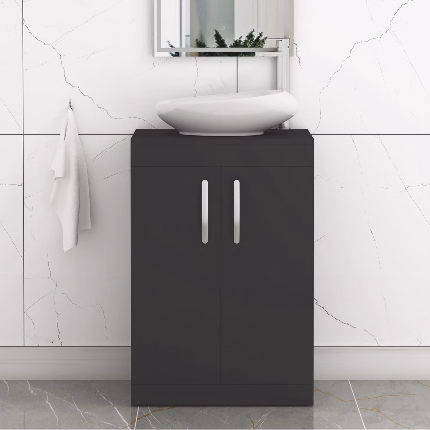 Royal Bathrooms Turin 500mm Floor Standing 2 Door Vanity Unit with Nova Countertop Basin in Matt Black
