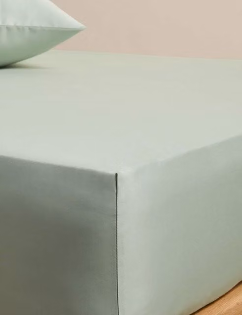 M&S Egyptian Cotton 230 Thread Count Mako Satin Deep Fitted Sheet, Green, W: 180 cm x L: 200 cm