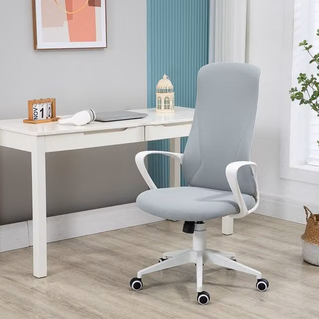 Vinsetto Modern Fabric Home Office Task Chair with Armrests and Castors in Light Grey