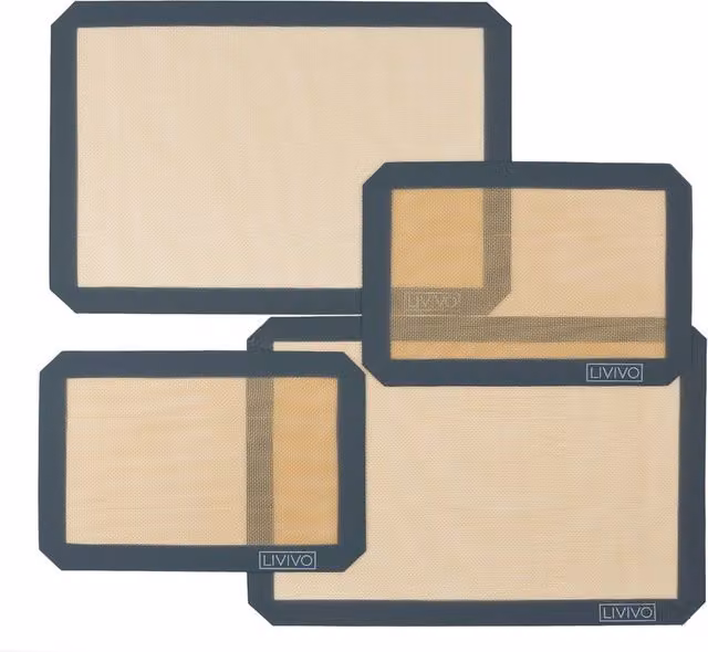 LIVIVO Set of 4 Non-Stick Reusable Silicone Baking Mats in Light Beige