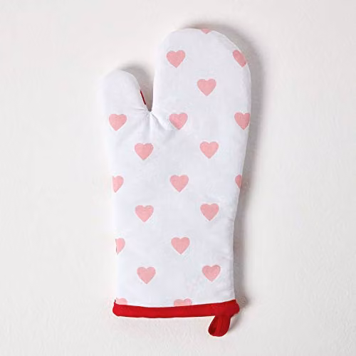 Homescapes Red, Pink and White Cotton Oven Glove
