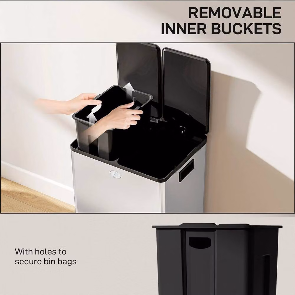PAWNORA Dual Kitchen Pedal Bin in Silver with Odour Filter, 2 x 28L – 3